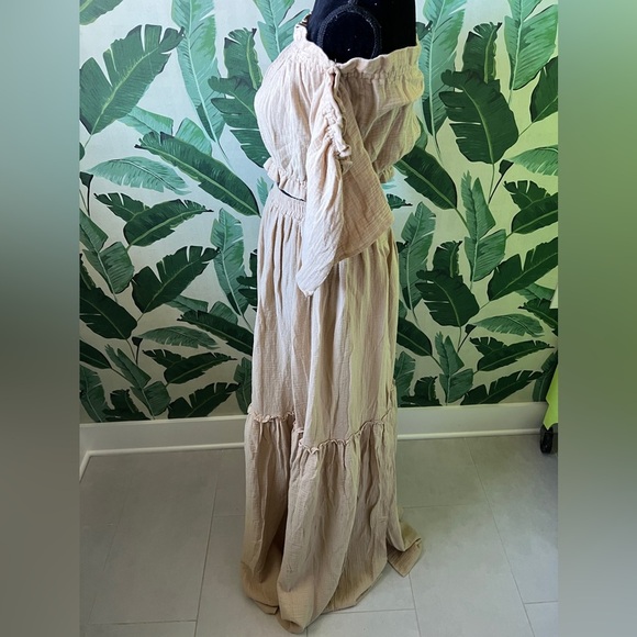 Boutique 2 Piece Maxi Skirt and Top Set Bohemian tan Peasant Style Size M - Picture 4 of 6